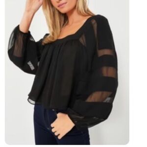 NWT Tuckernuck Black Sheer-Stripe Square-Neck Blouse